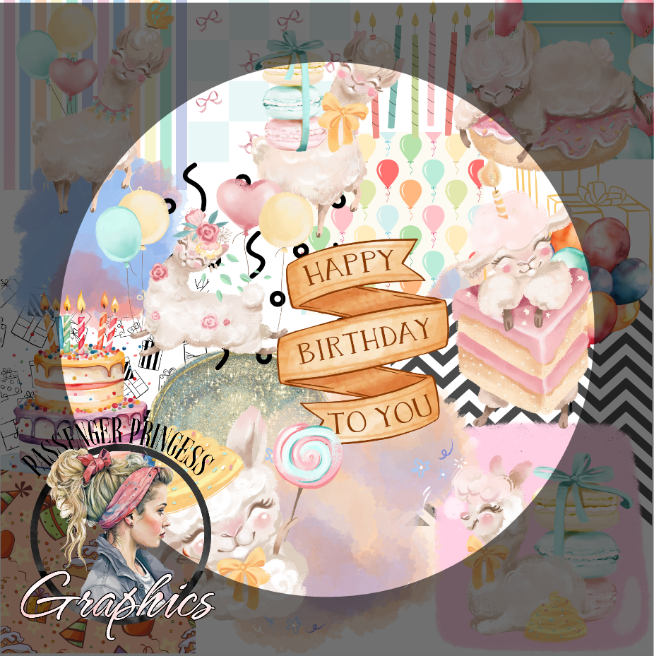 Llama Birthday Patchwork Seamless PNG Download