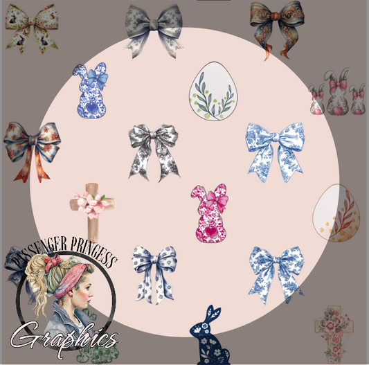 Bunnies and Bows Seamless PNG Download