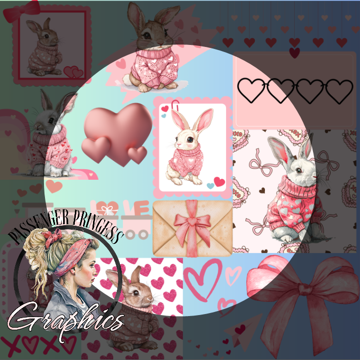 Valentine Bunnies 20oz Skinny Tumbler Wrap PNG Download