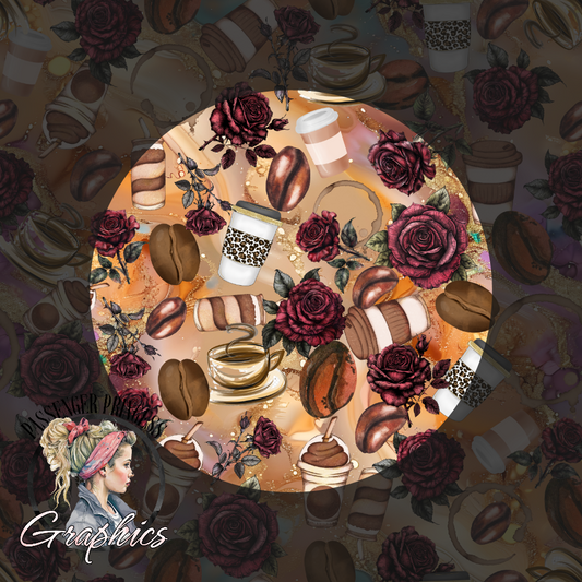 Coffee & Flowers ( 2 Files ) Seamless PNG File