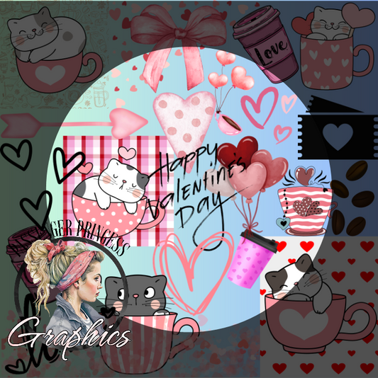 Coffee Kitties Valentine Seamless PNG Download