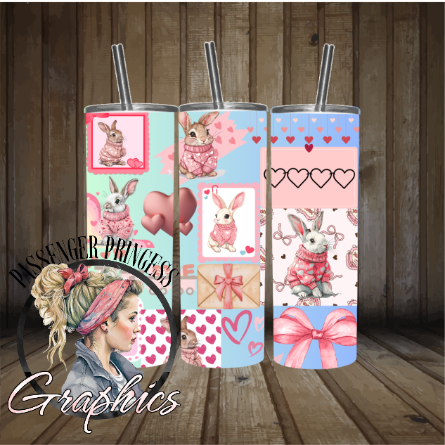 Valentine Bunnies 20oz Skinny Tumbler Wrap PNG Download