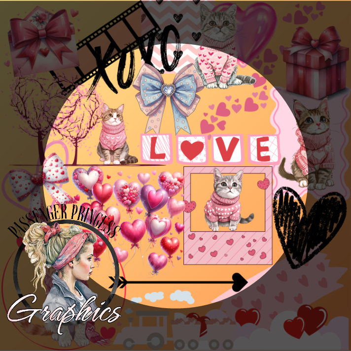 Kitties Valentine Seamless PNG Download