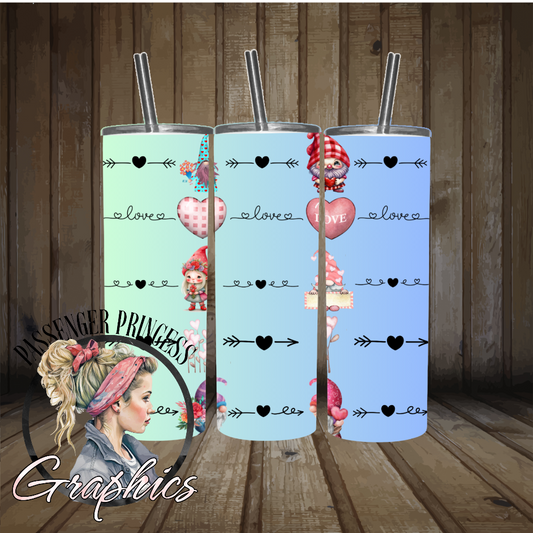 Love Gnomes 20oz Skinny Tumbler Wrap PNG Download