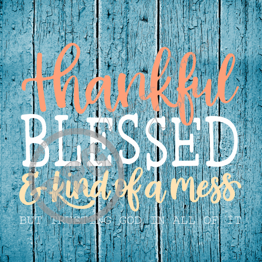 Thankful Blessed & Kind Of A Mess PNG Download