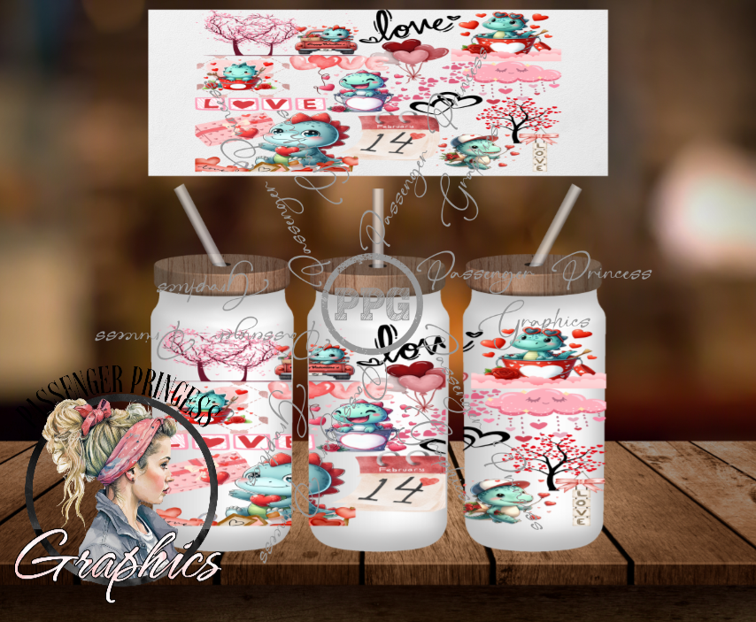 Valentine Dinos Glass Wrap PNG Download