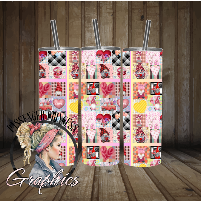 Valentine Gnomes 20oz Skinny Tumbler Wrap PNG Download